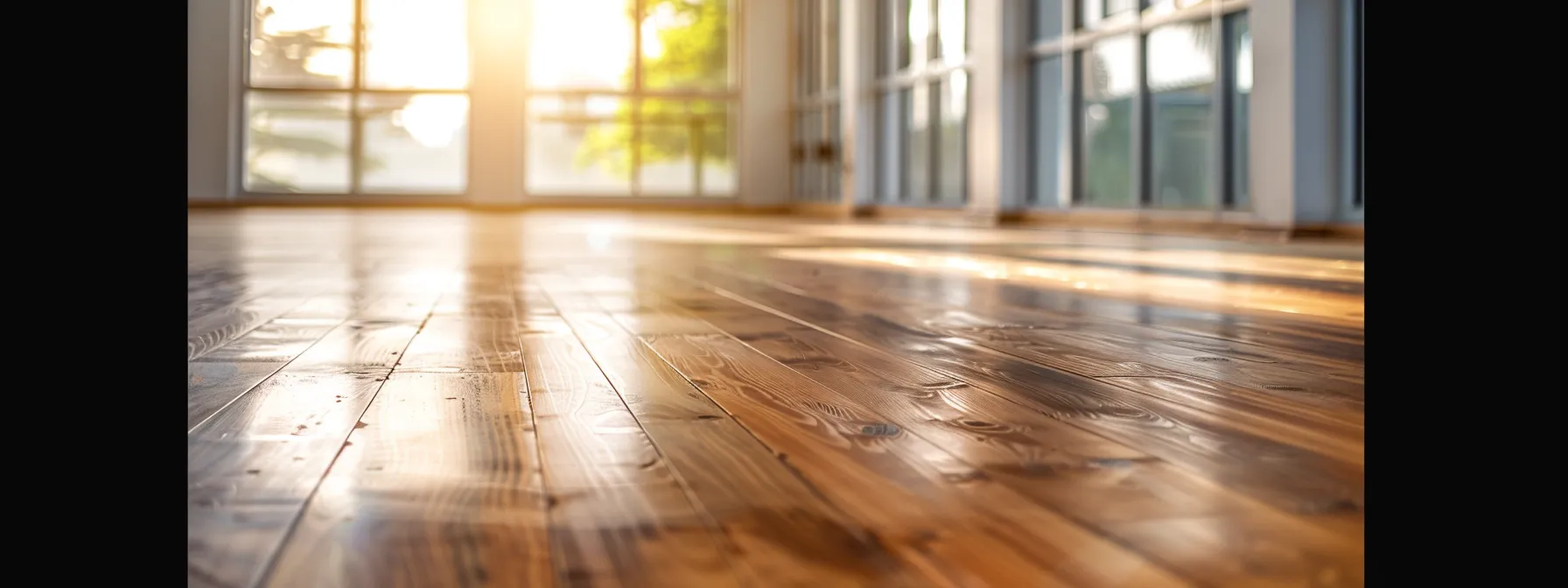 a commercial space with beautifully restored hardwood floors shining brightly after professional cleaning services.